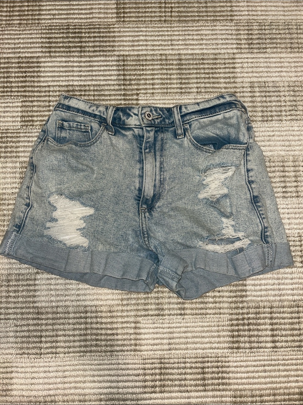 Hollister Light Wash Distressed Rolled-Hem Denim Shorts - Picture 1 of 3